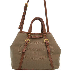 Prada Logo Jacquard 2Way handbag Tan Brown